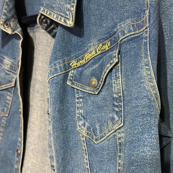 Hard Rock Cafe Memphis Jean denim shacket jacket button up long sleeve shirt XL - Picture 2 of 10